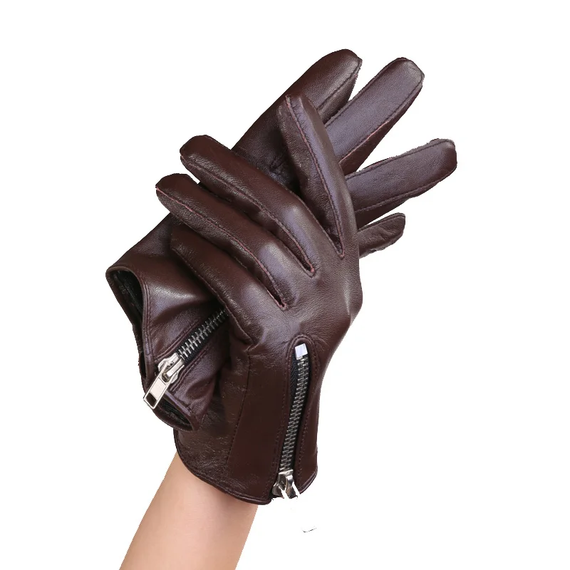 Демисезонные женские ветрозащитные кожаные перчатки из овечьей кожи