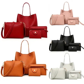 designer Large Capacity Lichee Print 4 Piece Suit Women Leather Handbags pu leather handbag sets