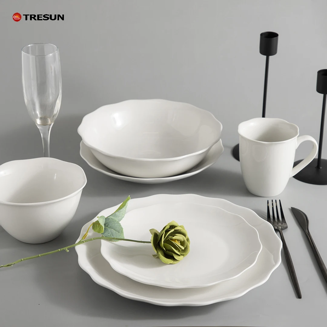 Irregular White Porcelain Dinner Plates for Weddings Parties