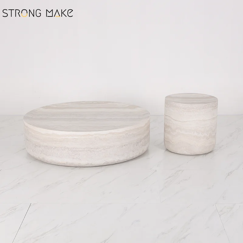 Luxury Center Table Set Home Decor Modern Design Nordic Marble Travertine Color Fiberglass Coffee Table for the Living Room