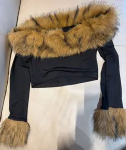 Dropshipping  Wholesale Fall 2026 Boutique Fashion Women Long Sleeve Furs Crop Top T Shirt