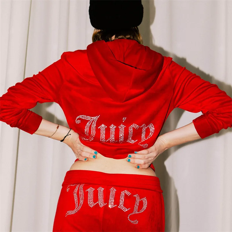 Women's Two-Piece Think Fall Clothing Y2K Rhinestone Hoodie Zipper Jacket Drawstring Tro aperçu 3