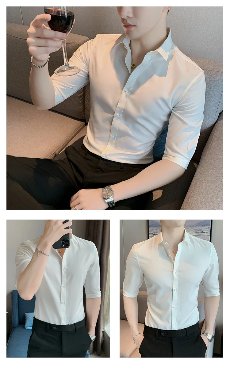 Factory Wholesale Direct Selling Slim Fit Men Dress Shirt Half Sleeve
