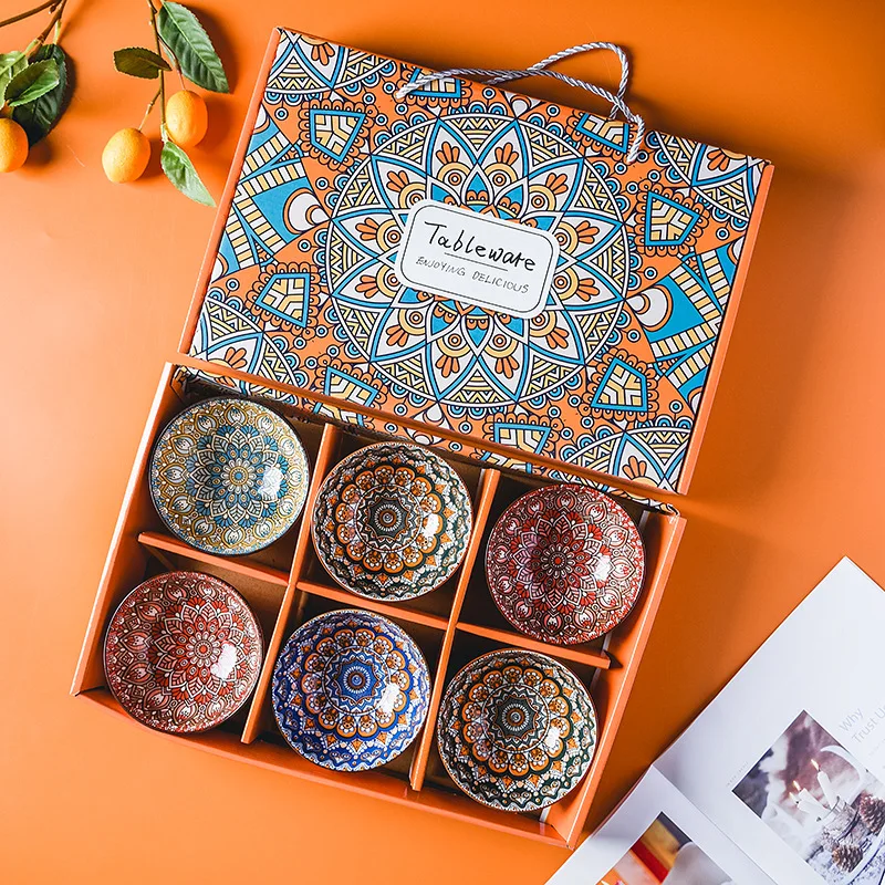 Bowls Plate Dinnerware Tableware Set 4 Bowl 1 Plate Gift Box Set Bohemian Ceramic Minimalist Vintage Giveaways Dinner Set 72 Pcs