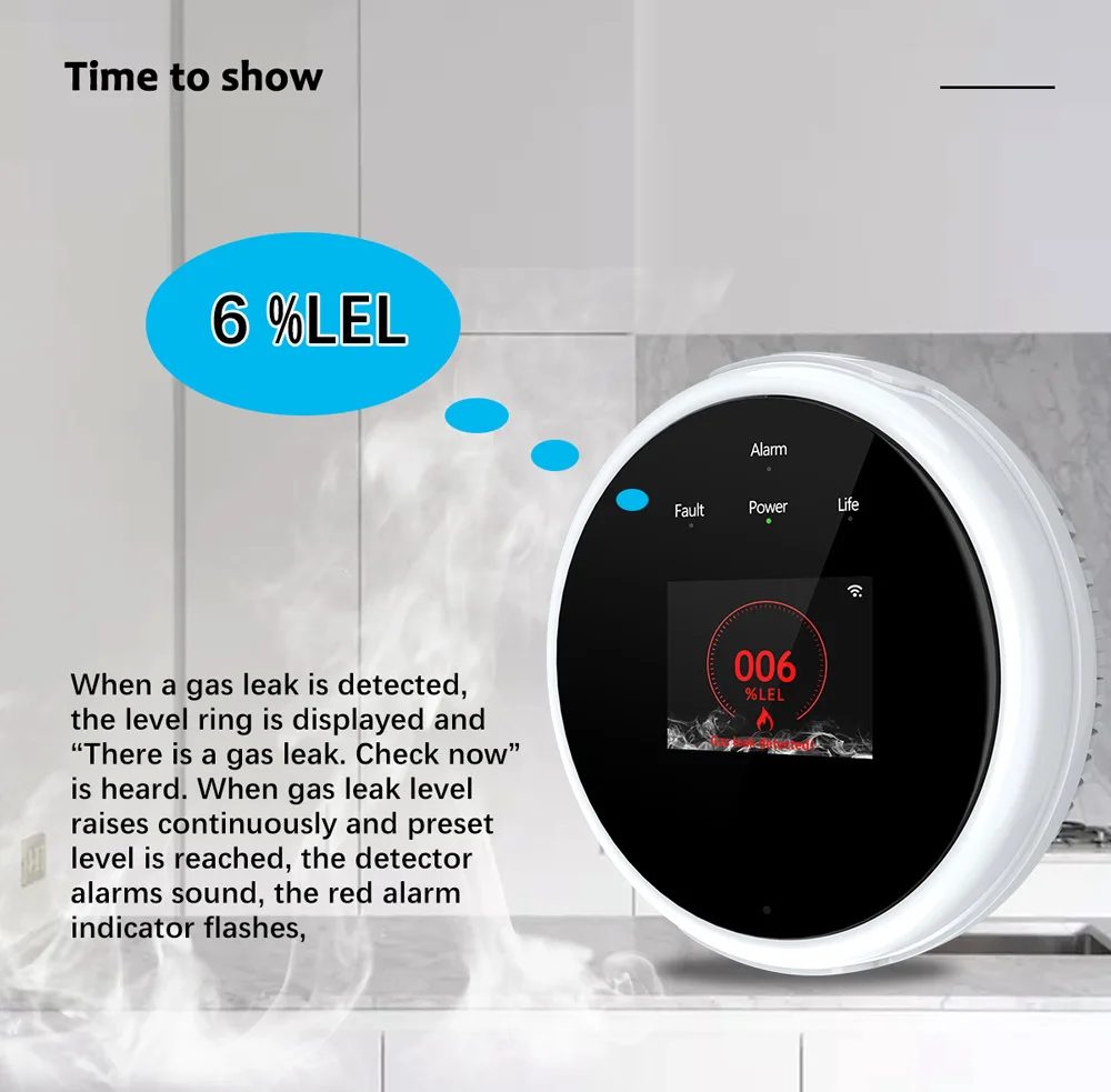 Tuya WiFi GAS LPG Leak Sensor alarm Fire Security detector APP Control Safety Smart Home Leakage Sensor Support Smart Life App