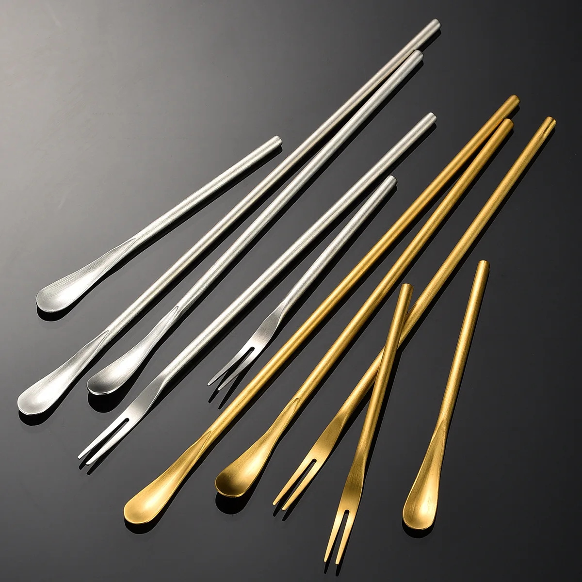 304 Stainless Steel Stirring Spoon Fruit Fork Matte Japanese-Style Handle Bar Spoon Cocktail Mixing Honey Spoon Hemp Wheel Light