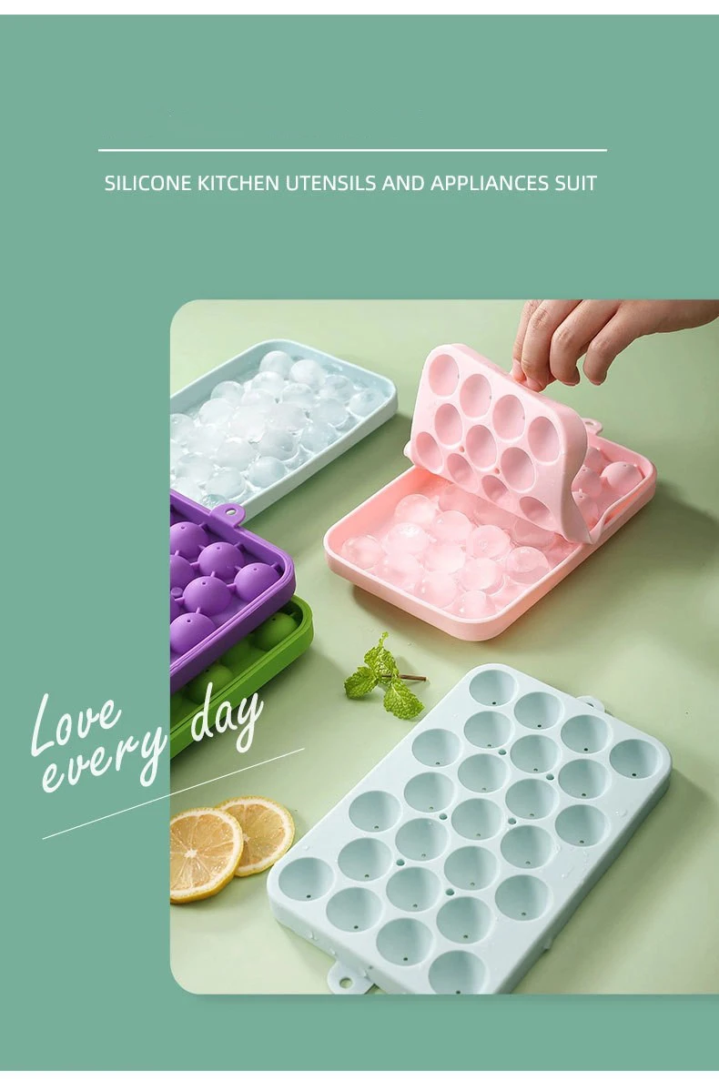 25 Grid Silicone Ball Ice Cube Mold with Easy Demold Fruit Round Ice Ball Mold Eco-Friendly and with Lid manufacture