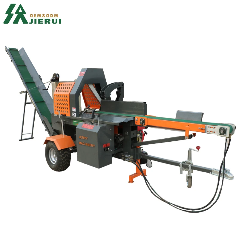 JIERUI Automatic 20T Firewood Processor Forestry Machine Hydraulic Wood Processor Wood Cutting and Splitting with Log Lifter