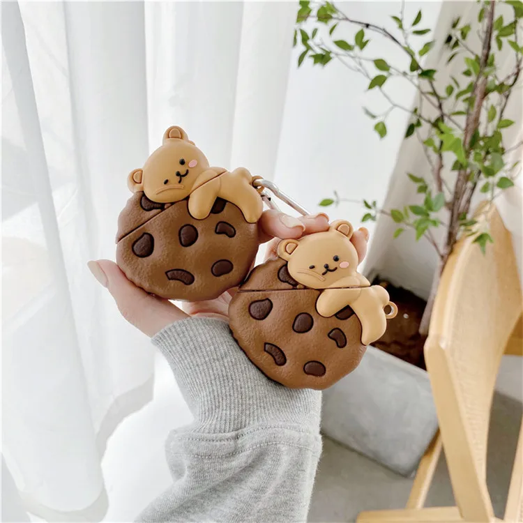 3D Custom Cartoon Cute Bear Cookies Designer Holder Silicone Case Cover for  Airpods for Airpods Pro for Airpods