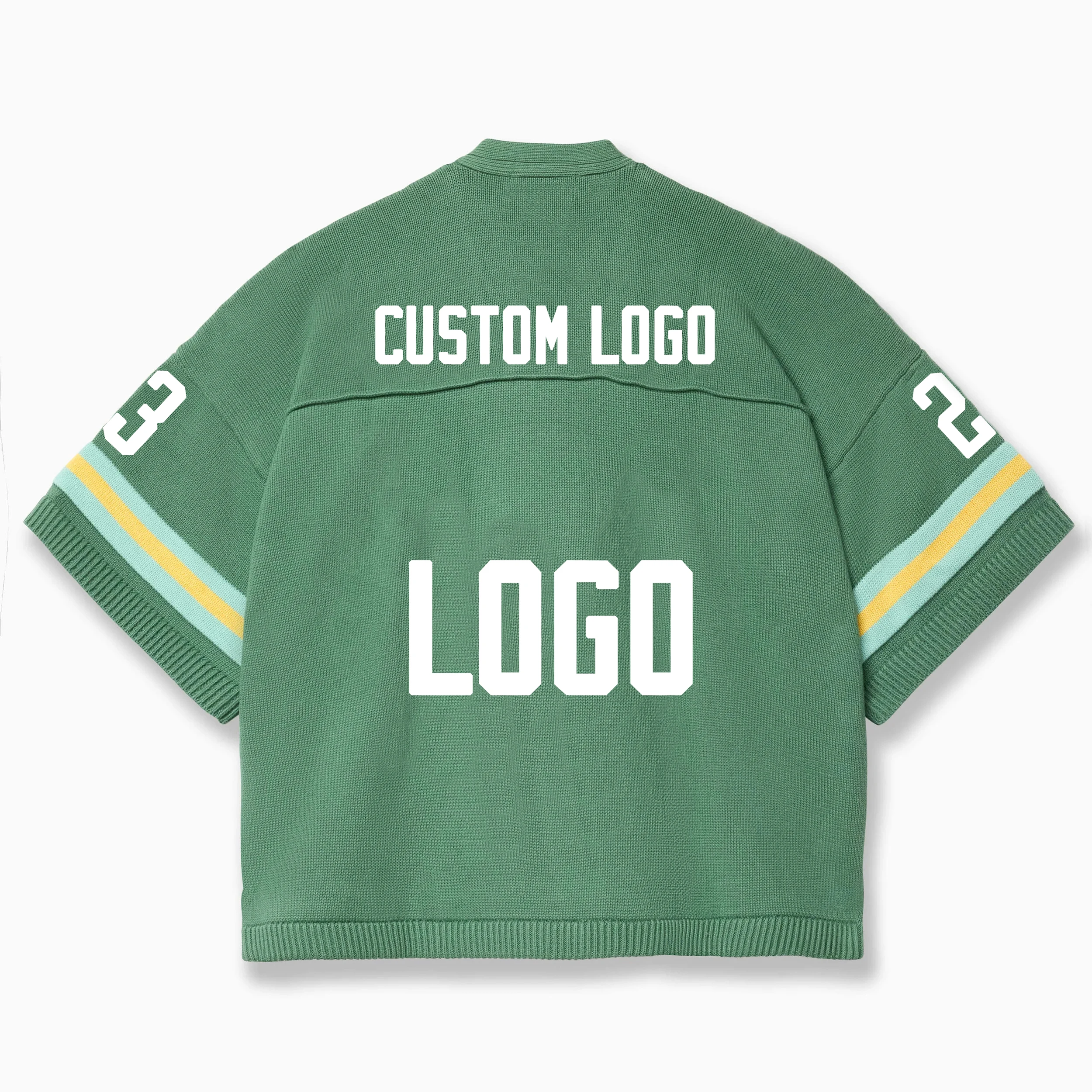 Custom Heavy Cotton V Neck Drop Shoulder Tshirts Long Sleeve Tshirt Knit Sport Football Jersey Sweater T-Shirt Men Knit Jersey