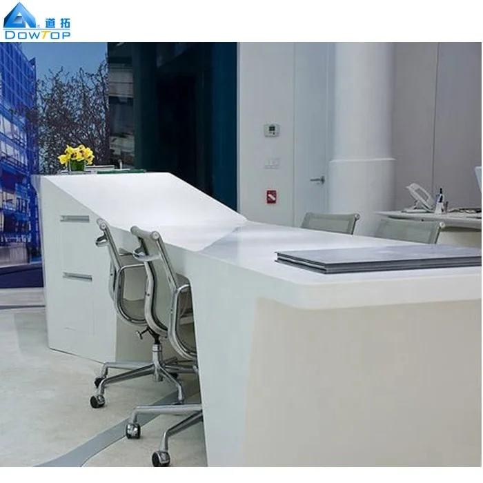 Customized Unique Reception Counter High End Snow White Marble Modern Reception Desk