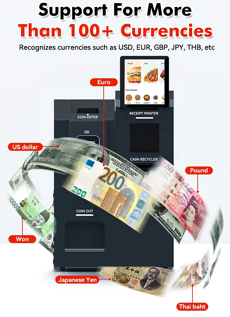 USW 10.1" Custom Cash Handling Machine Supermarket Coin Dispenser Price Change Bill to Coin Exchange Machine Cash Recycler Kiosk