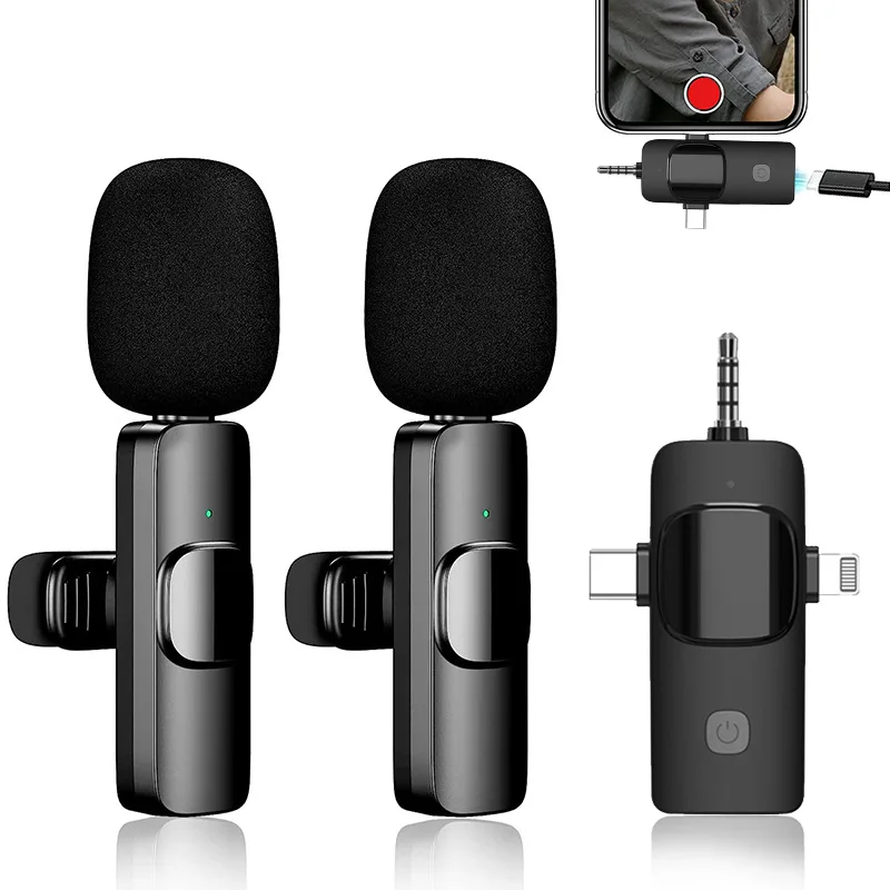 Professional Microphone Wireless Lavalier Microphone Tie Clip Dual Channel Digital Wireless Microphone for Phone Type C