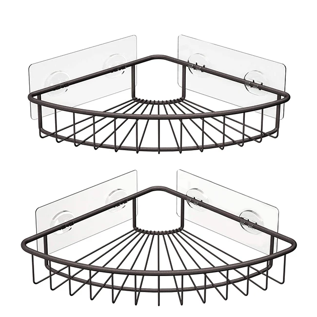 Shower Caddy Basket Shelf With Hooks No Drilling Adhesive Wall Mounted