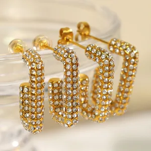 Light Luxury 18K Gold Stainless Steel Geometric U-Shaped Hoop Earrings Bling Bling Cubic Zirconia Trendy Fashion Women's Jewelry