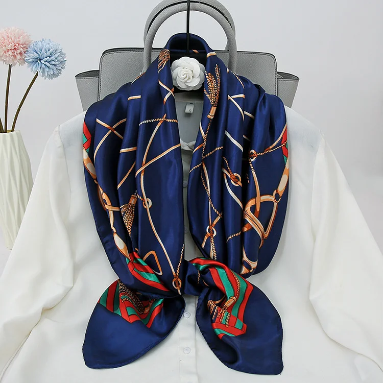 90*90CM Custom Logo silk big square scarf hot style satin print ladies silk scarf AliExpre new wild scarf women