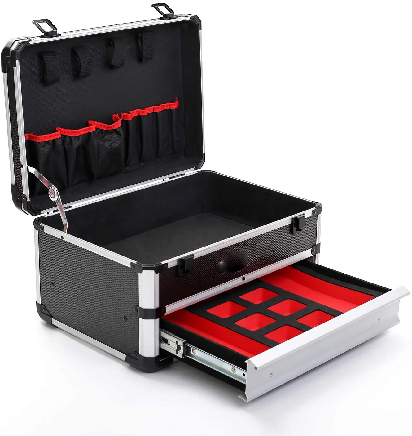 Portable Large  Aluminum Tool Box with Drawer Storage Carrying Toolbox