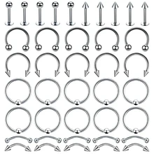 30Pcs 316L Surgical Steel Body Piercing Jewelry Lot Bulk Nose Ring Tongue Barbell  Eyebrow  Labret  Stud Horseshoe CBR