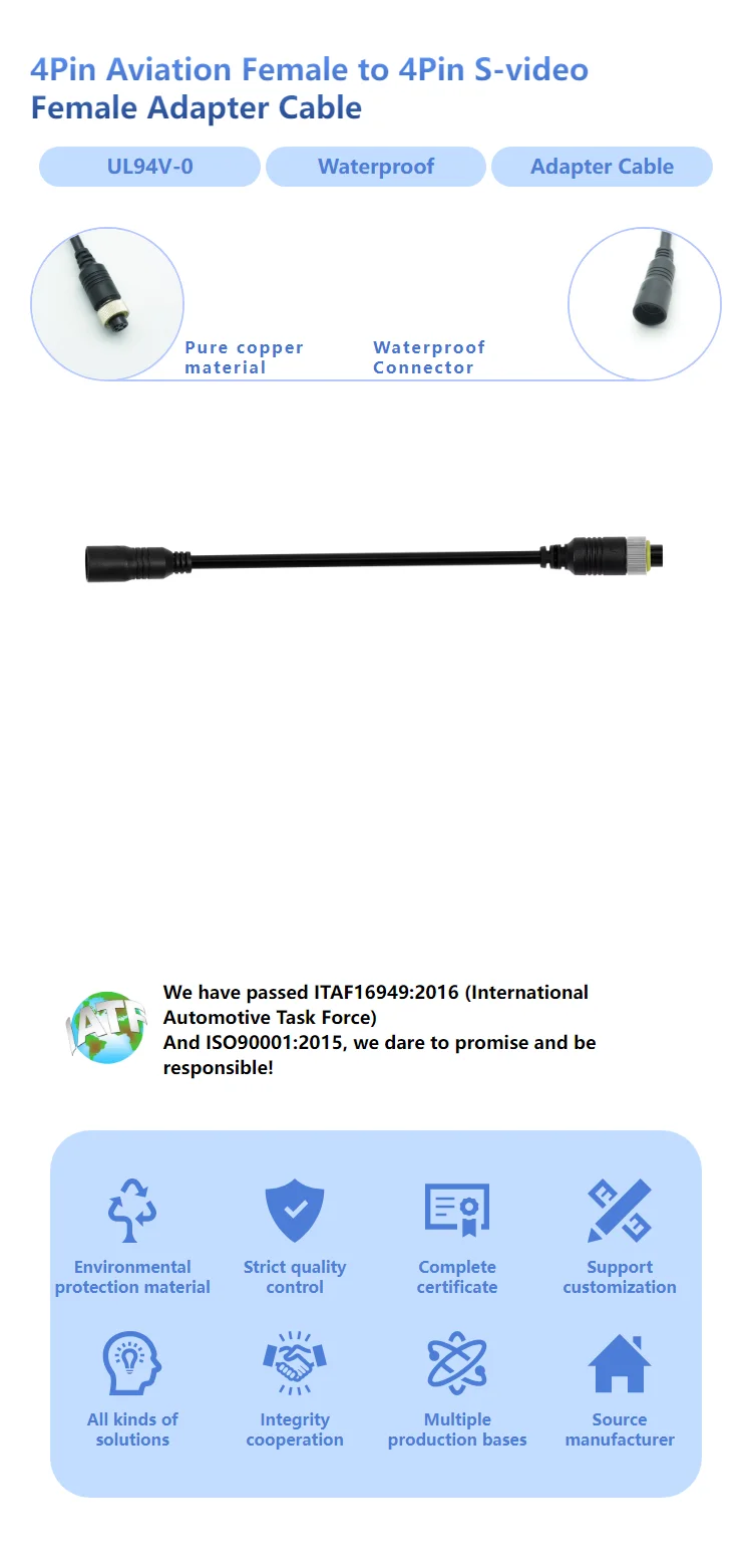 Customizable Adapter Cable: 4pin Aviation Female To 4pin S-video Female ...