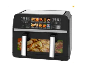 10L Touch Screen Digital Control Dual Zone Visible Window Oil-Free Automatic Air Fryer & Oven with Baking Function