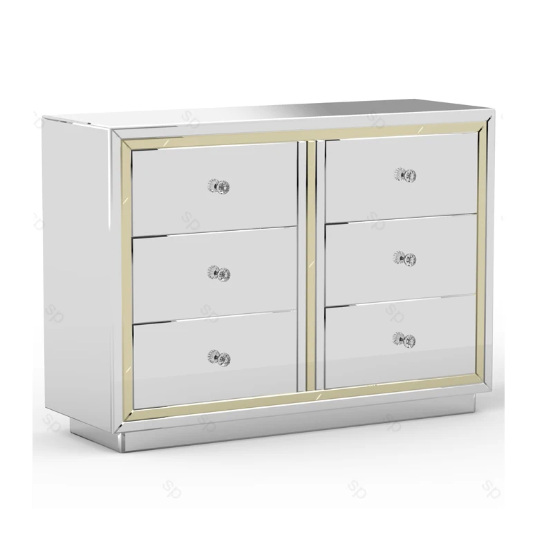 6 Drawers Mirrored Furniture Chest Drawers Living Room Cabinet