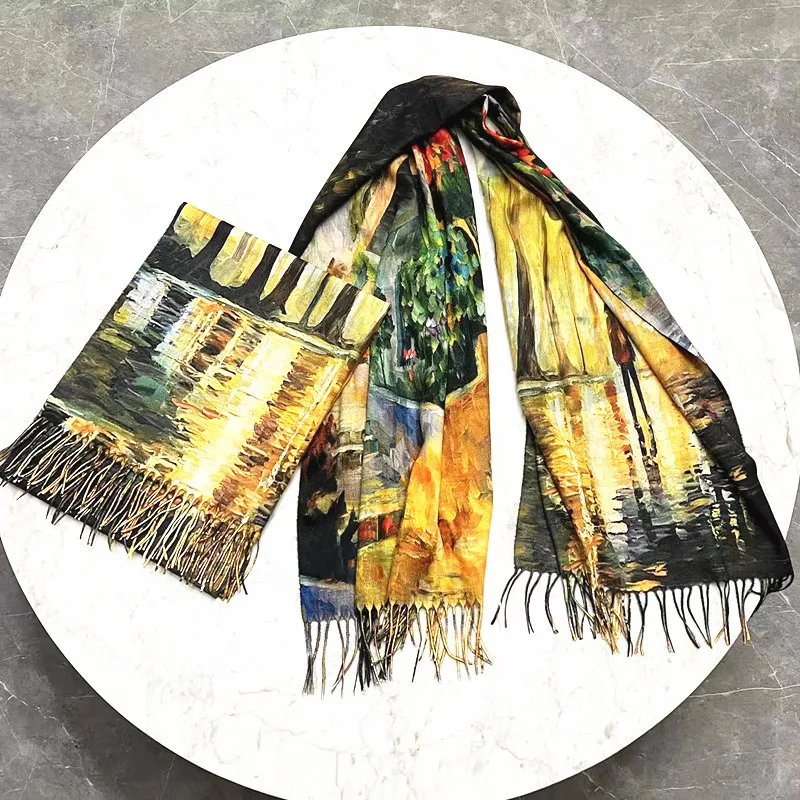 Custom Woven Reversible Pashmina Shawl Scarf Low MOQ Dot Letter Tropical Patterns High Quality Cashmere Scarves