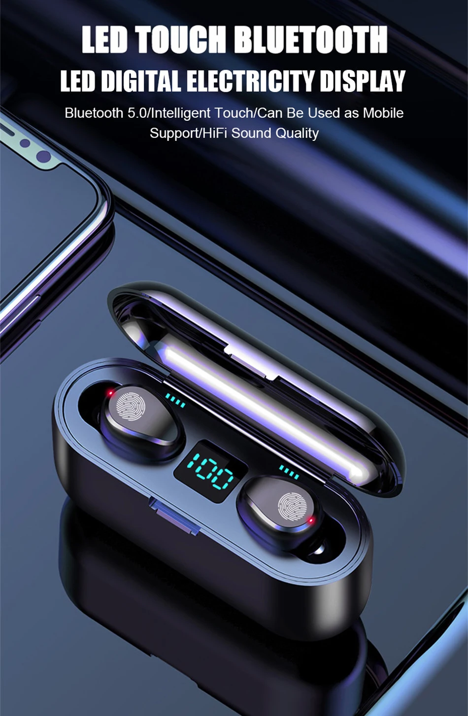 2021 New F9 F9-5 Wireless TWS BT 5.0 Earphone LED Power Display Audifonos Headphone Headset In-ear HIFI Earbuds - ANKUX.COM
