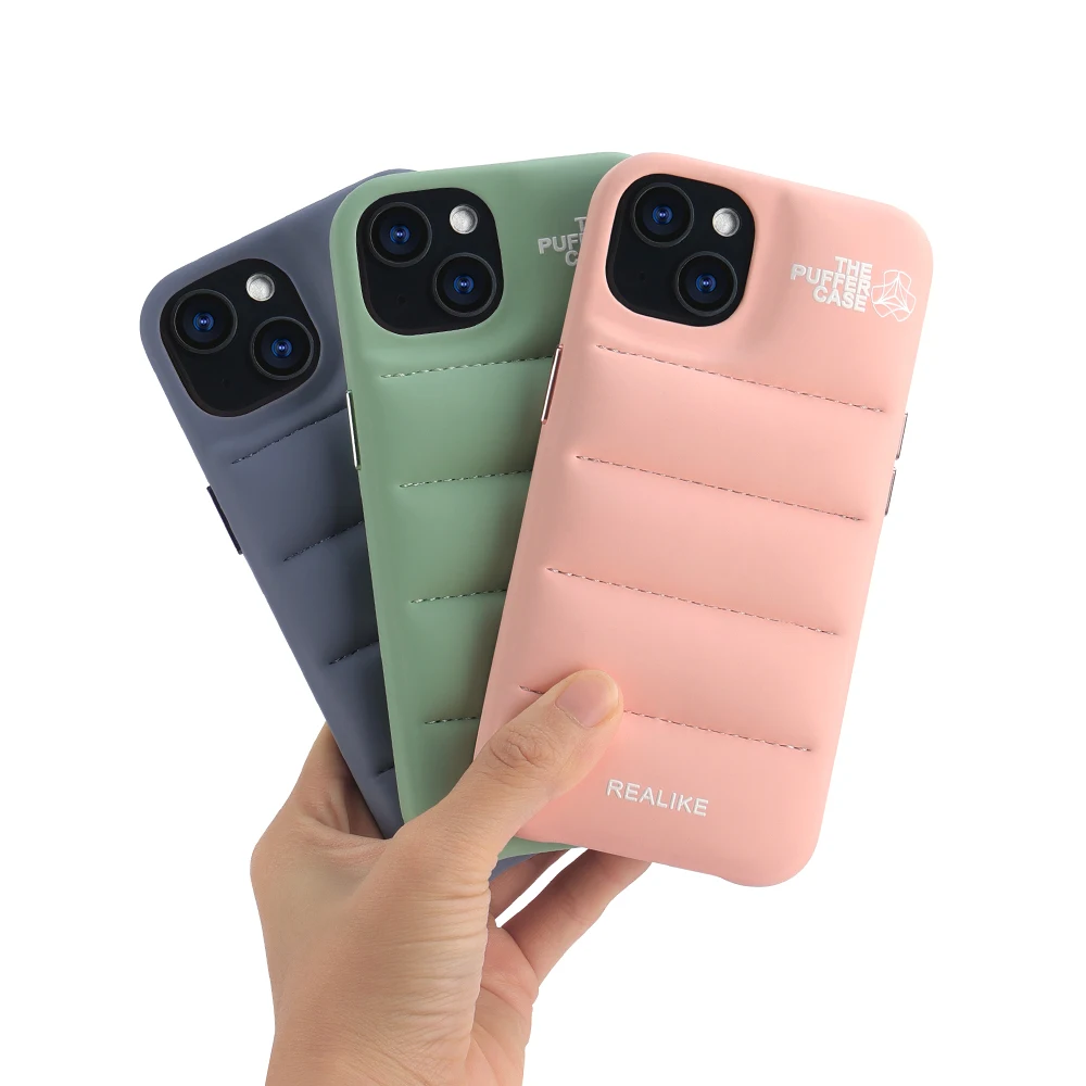 The Puffer Phone case Down Jacket OEM Puffer Cotton Down Jacket Phone Cover for iPhone 11 12 13 14 with Metallic Key