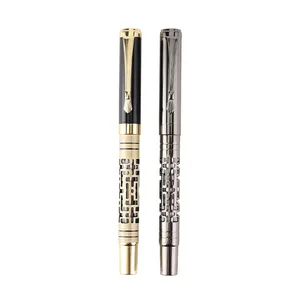 Luxury Heavy Carved Hollowing Out Barrel Custom Logo Metal Roller Pen