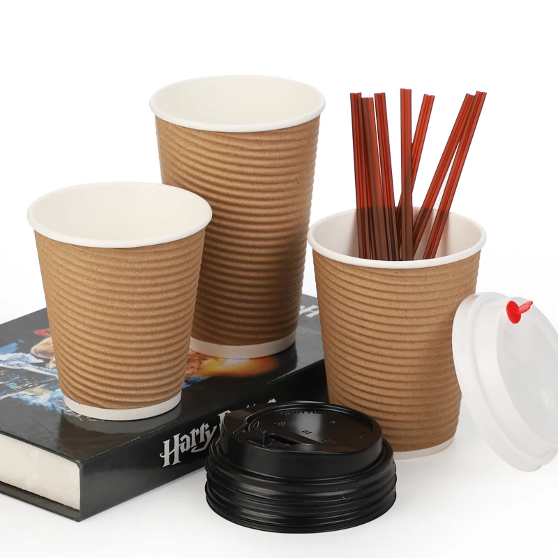 Paper Cup For Coffee With Lid  Ripple Wall Cup Logo Printed Disposable Paper Tea Beverage Cups details