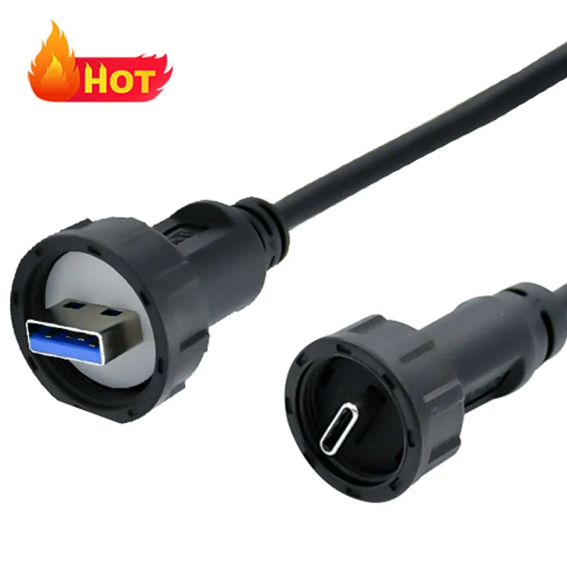 USB 3.0 to Type-C Micro-USB Panel Mount IP67/IP68  Waterproof Data Cable Connector
