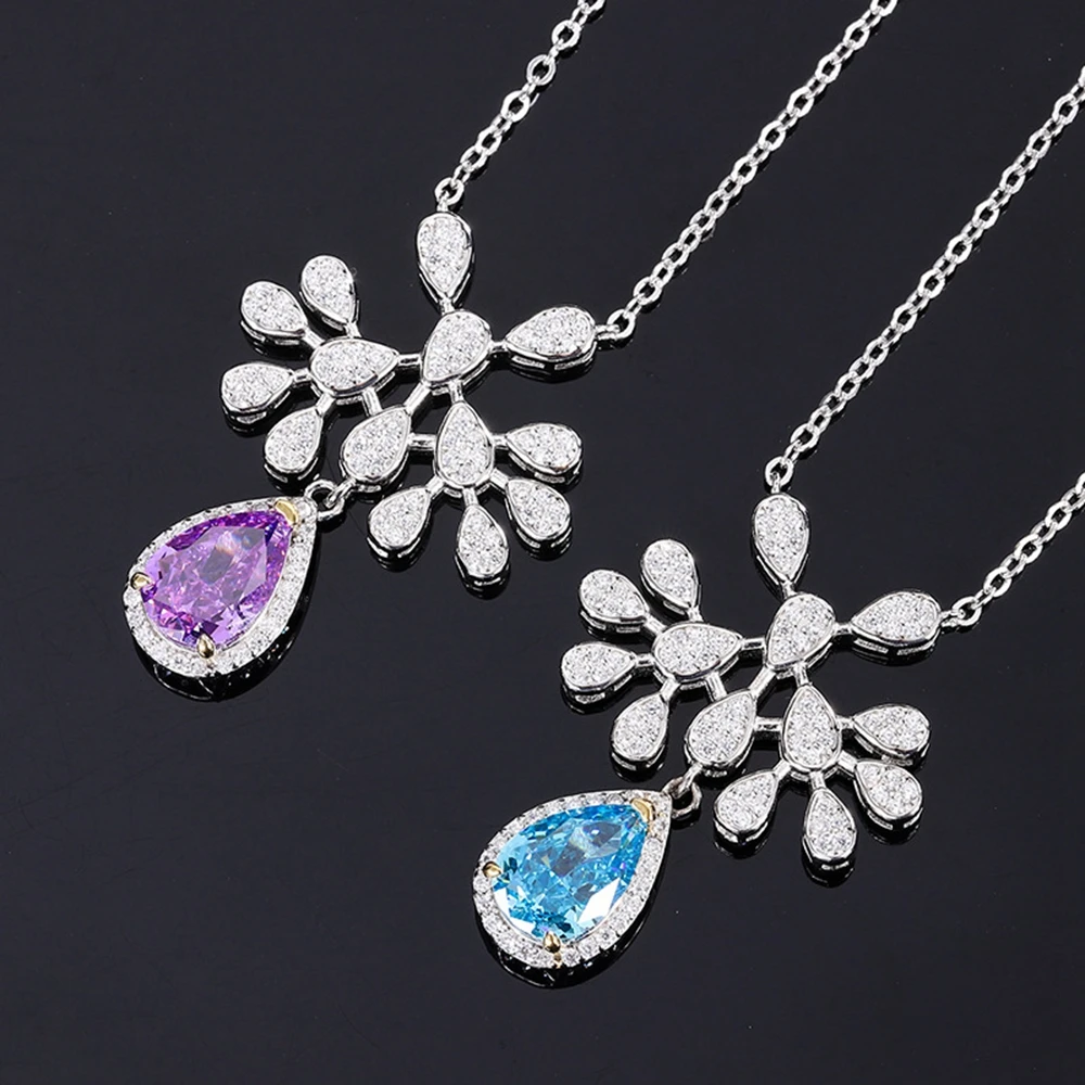 925 Sterling Silver Pear Created Moissanite Gemstone Flower Pendant