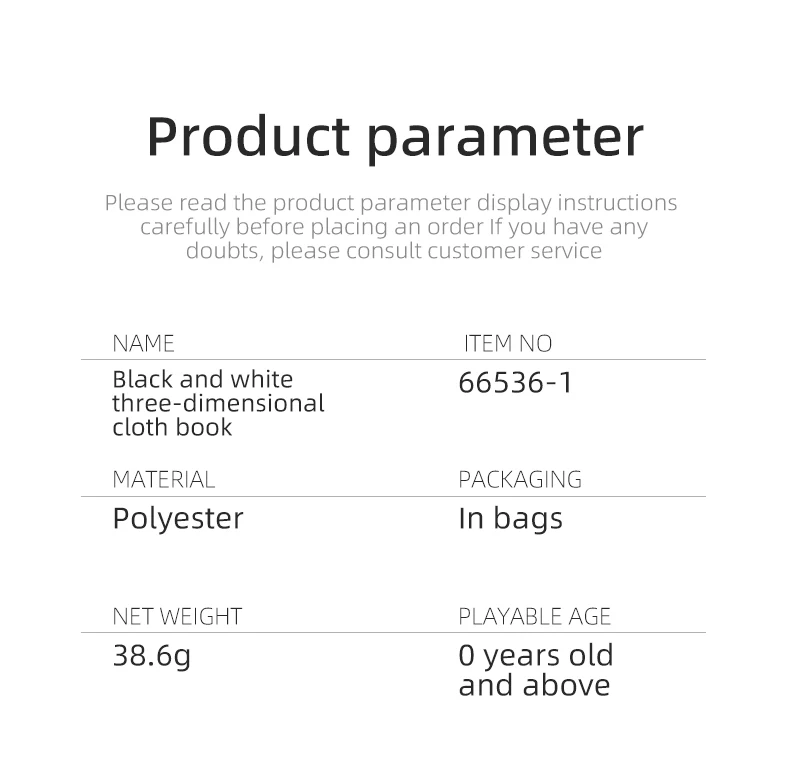 Montessori Learning Baby Cloth Book Toy Baby High Contrast Book Black