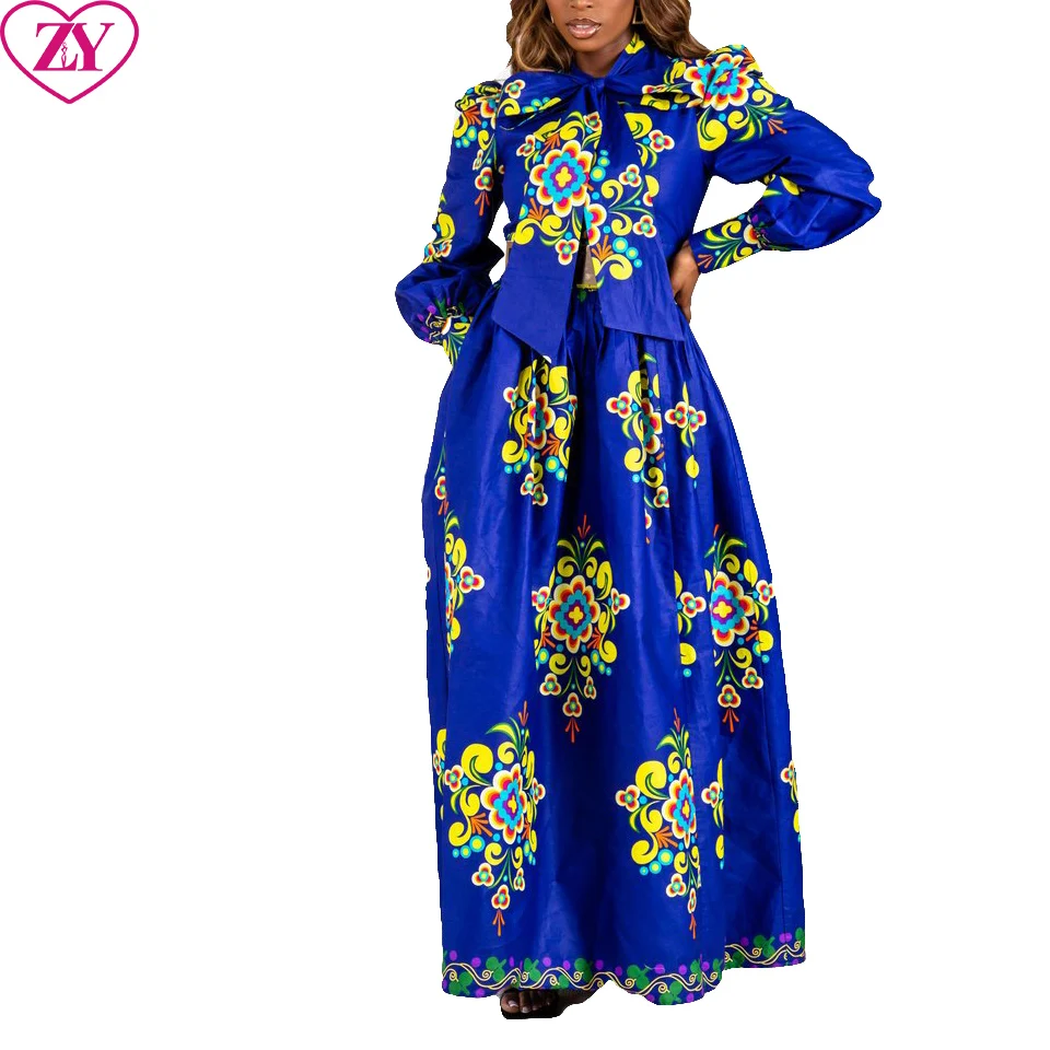 knee length dresses for ladies African print long maxi dress with puffy sleeves, African print long d –  K.D.Kollections Store main image 0