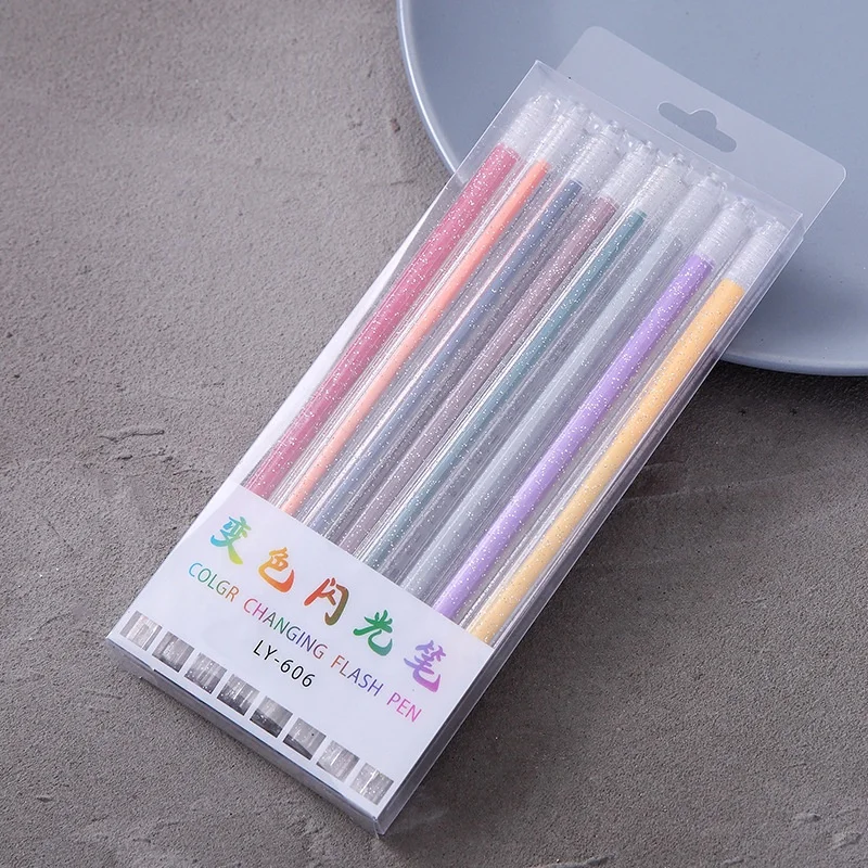 8 colors/Set Glitter Pen Highlighter Color Changing Flash Marker