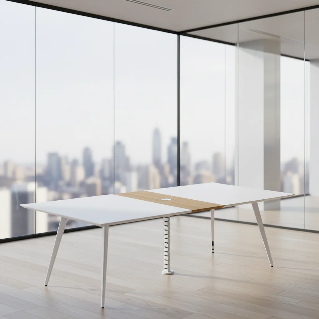 Executive Meeting Table Cable Management System Foldable Automatic Wooden Contemporary Office Furniture Steel Base Heavy Duty 2