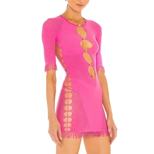 Custom Lady Summer Trending 2026 New Fashion Casual Short Woman Dress Bodice Cut-outs With Heart Shaped Button Crystal