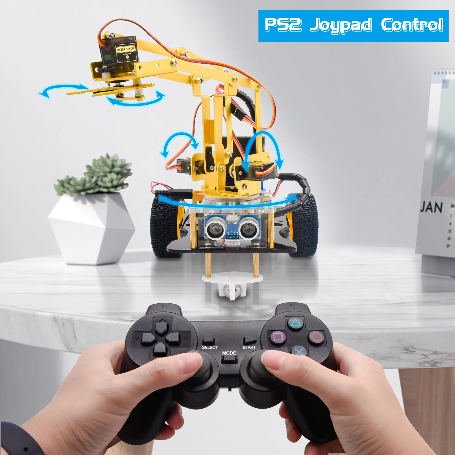 OEM 4DOF Mechanical Robot Arm 2WD Car Learning Kit for Arduino Robotic Kit