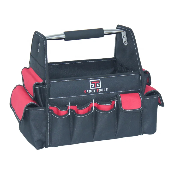 12 inch Hard Base Tote Polyester Heavy duty Waterproof electrician Steel Tubular Handle Tool Carry Bag