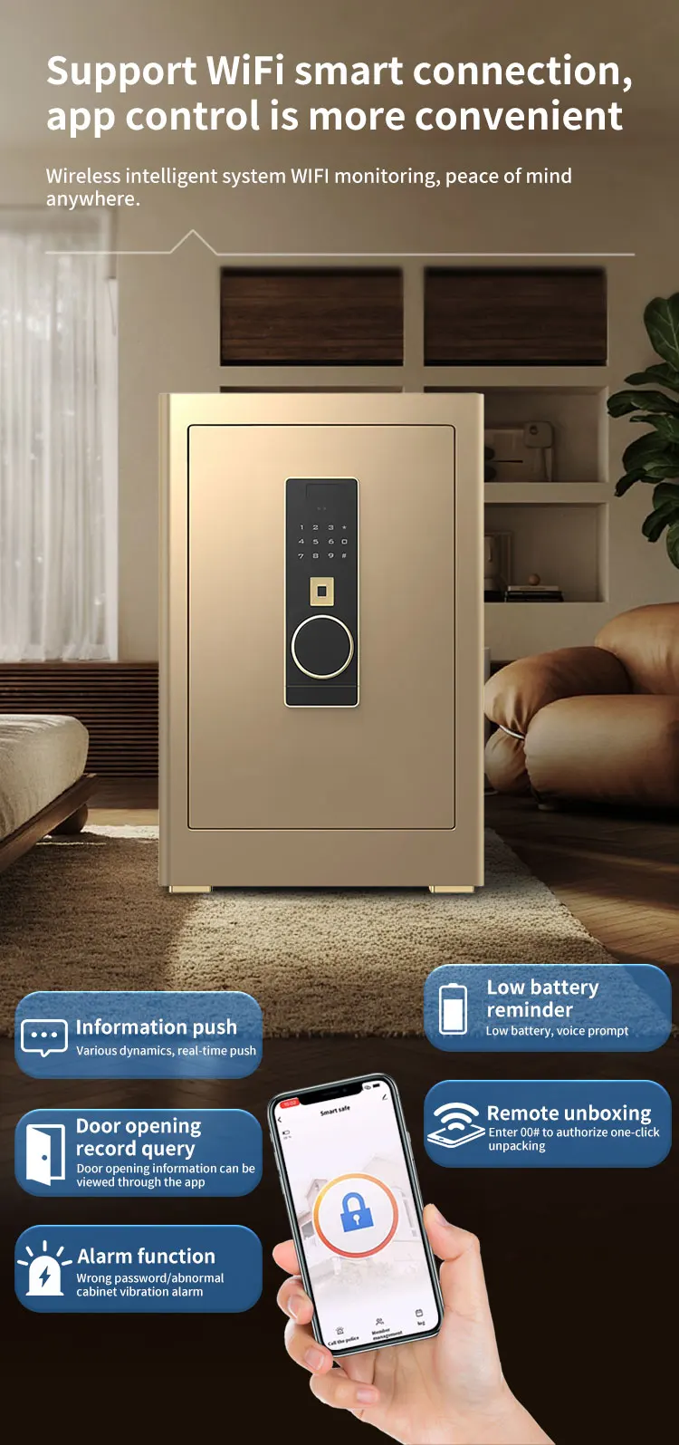 CEQSAFE Electronic Password Lock Home Security Box Key Lock Money Face Recognition WIFI TUYA APP Safes Box factory