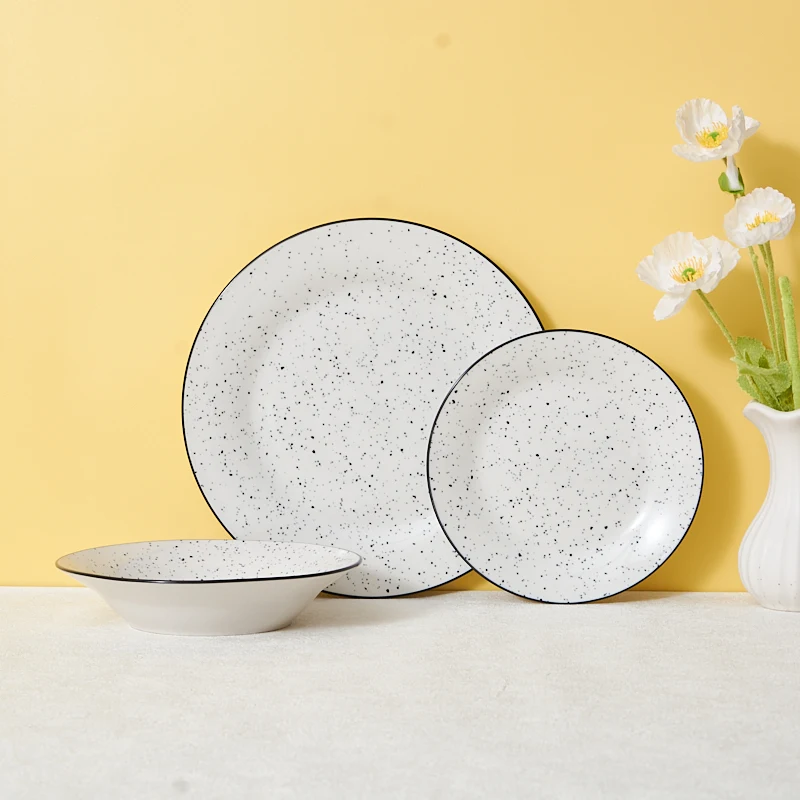 Luxury Europe Style White Glazed Porcelain Tableware Sesame Dot Print Daily Household Ceramic Dinnerware Sets for Home Use
