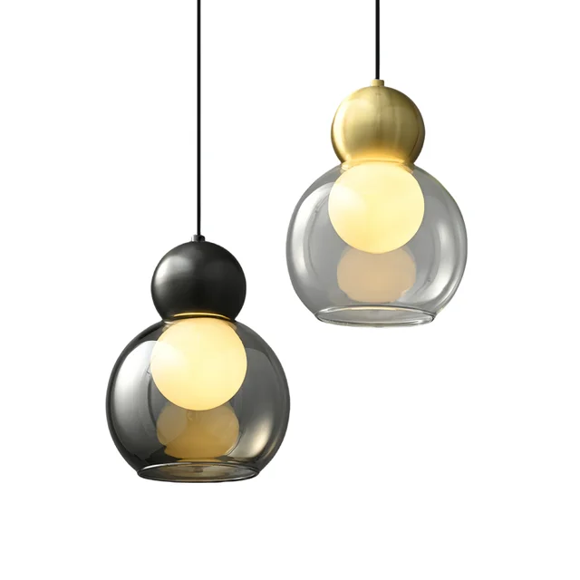 Nordic Hanging Glass Ball Pendant Light for Restaurant Bedside Home Decorative Brass Chandelier Lamp E27