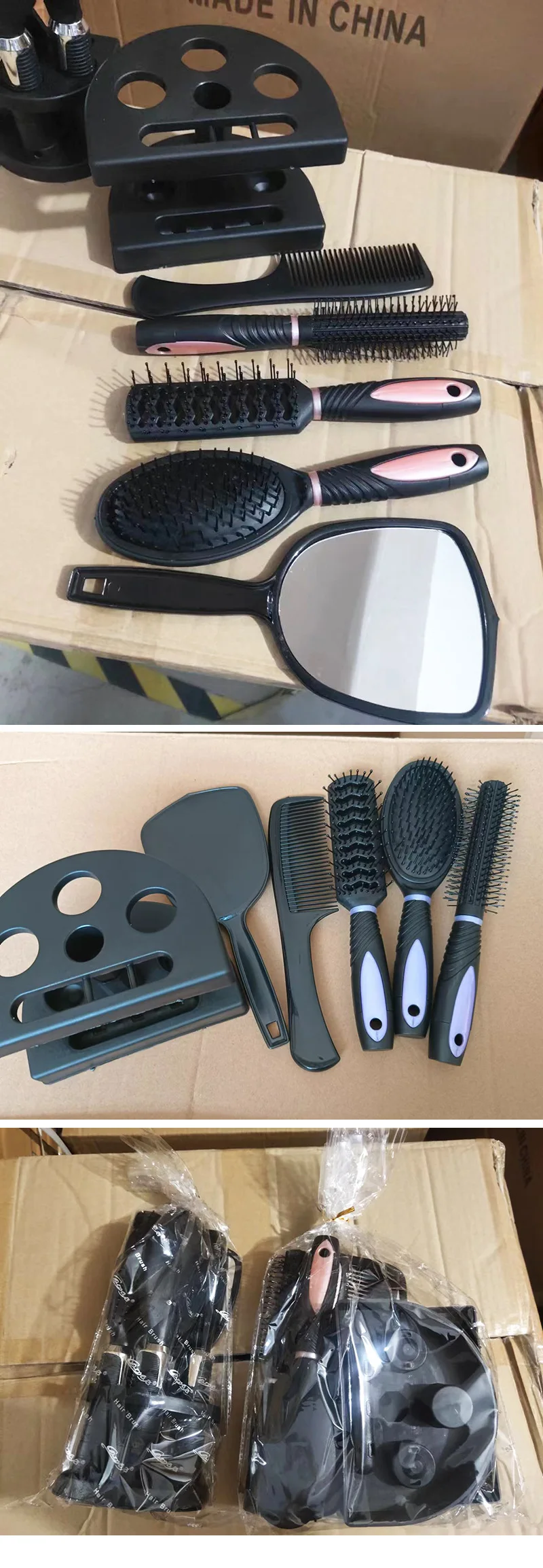 Professional Salon Hair Brush Cutting Comb Sets Hair Styling Tool With Mirror And Holder Stand