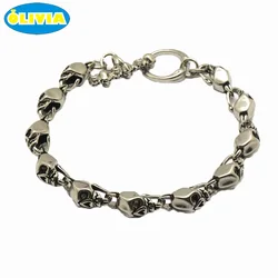 Caiyao Punk Skull Chain Bracelet - Stainless Steel Skeleton Mala Bracelet For Men & Women