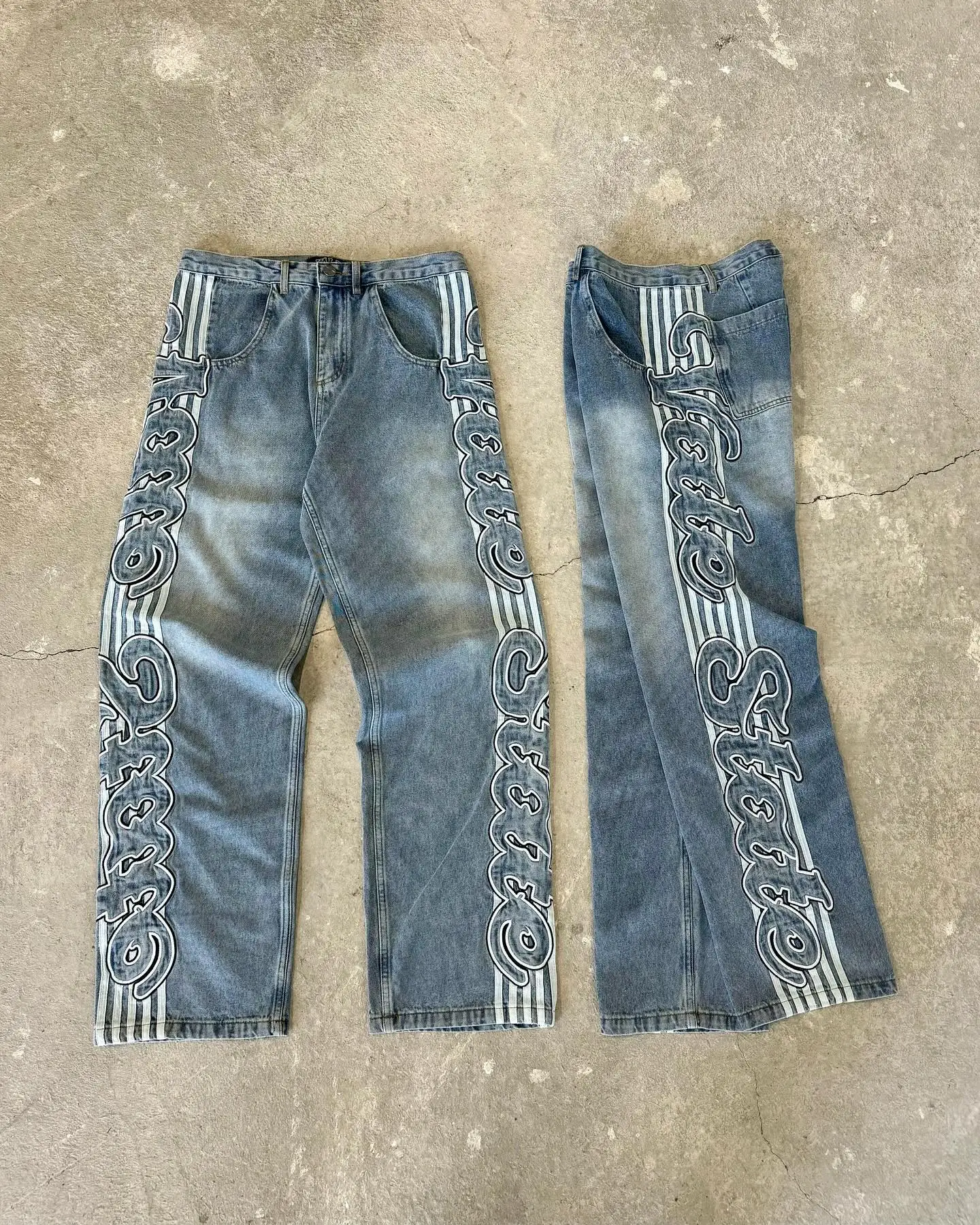 Salati Wholesale Boot Cut Wash Ripped Wide Leg Straight Distressed Flared Rhinestone Cargo Denim Jeans Pant Baggy Men Jeans gallery 11