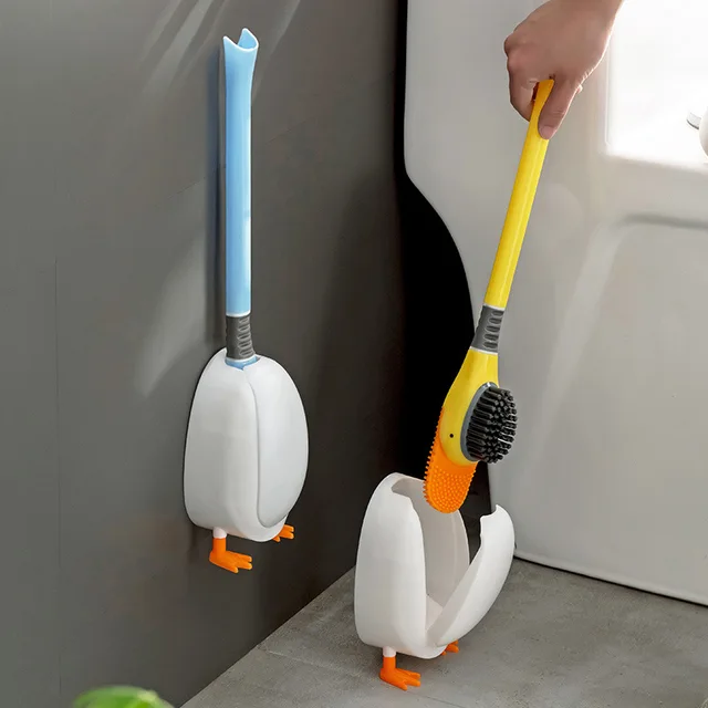 Flexible Toilet Bowl Brush and Holder Cute Duck Shape Toilet Brush for Bathroom