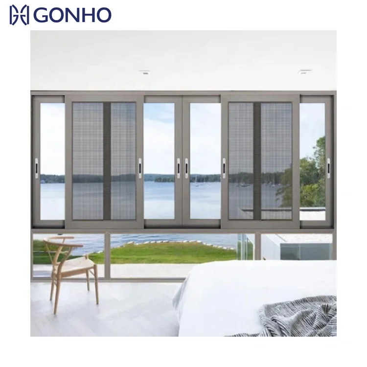 French Sliding Window Design Tempered Glass 3 Panel Sliding Window Color Blue Glass Balcony Sliding Windows With Grill