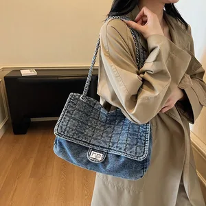 Customer Summer Hot Sale Crossbody Bag Women Denim Shoulder Bag  Large Capacity Chain Hand Bags Ladies Denim Crossbody Bag