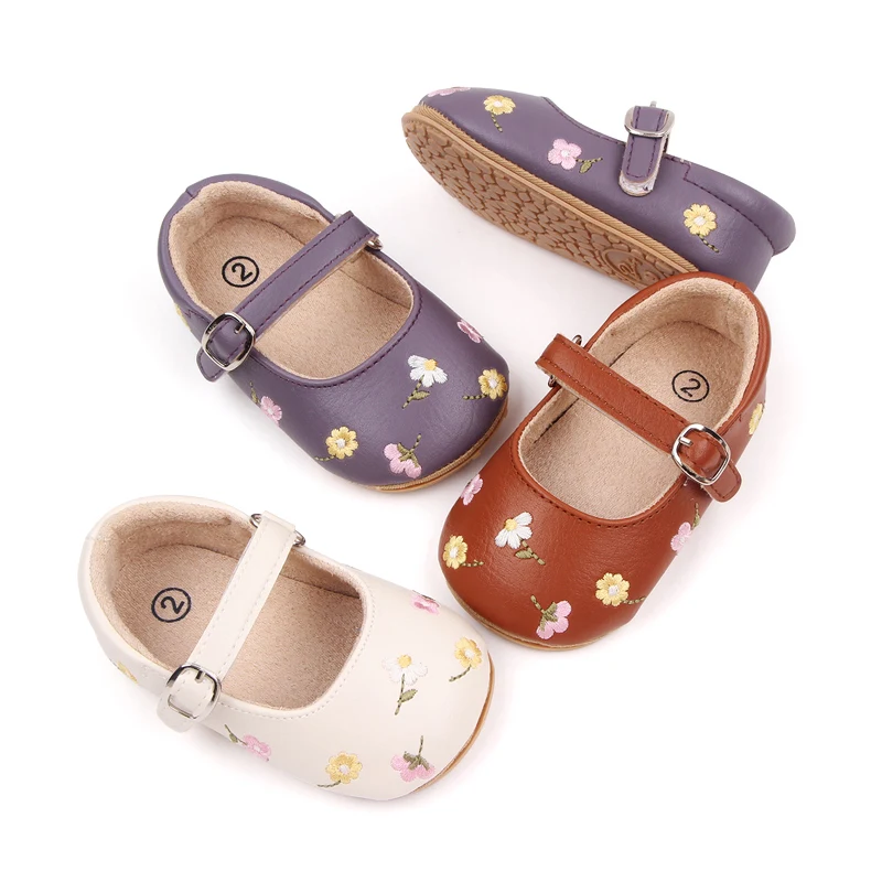Beautiful Flower Embroidery Soft PU Leather Princess Baby Girl Shoes Toddler Shoes for Girls Baby Walking Shoes