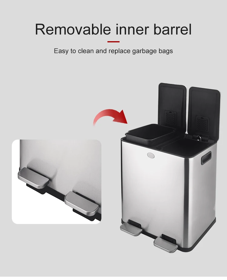 Hot Selling 16 Gallon Air Damper Stainless Steel Trash Can Double